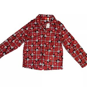 Disney Mickey Mouse Pajama Top M Womens Button Down Plaid